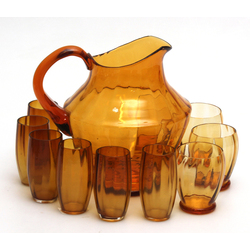 Honey-colored glass set - Pitcher + 6 glasses + 4 glasses