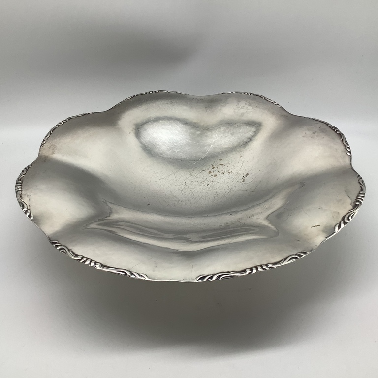 Large fruit dish. Deep silvering. France 20-30 years.