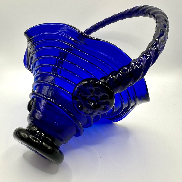 Handmade Spiral Optical Glass Cobalt Glass Basket with Corrugated Edges