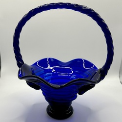 Handmade Spiral Optical Glass Cobalt Glass Basket with Corrugated Edges