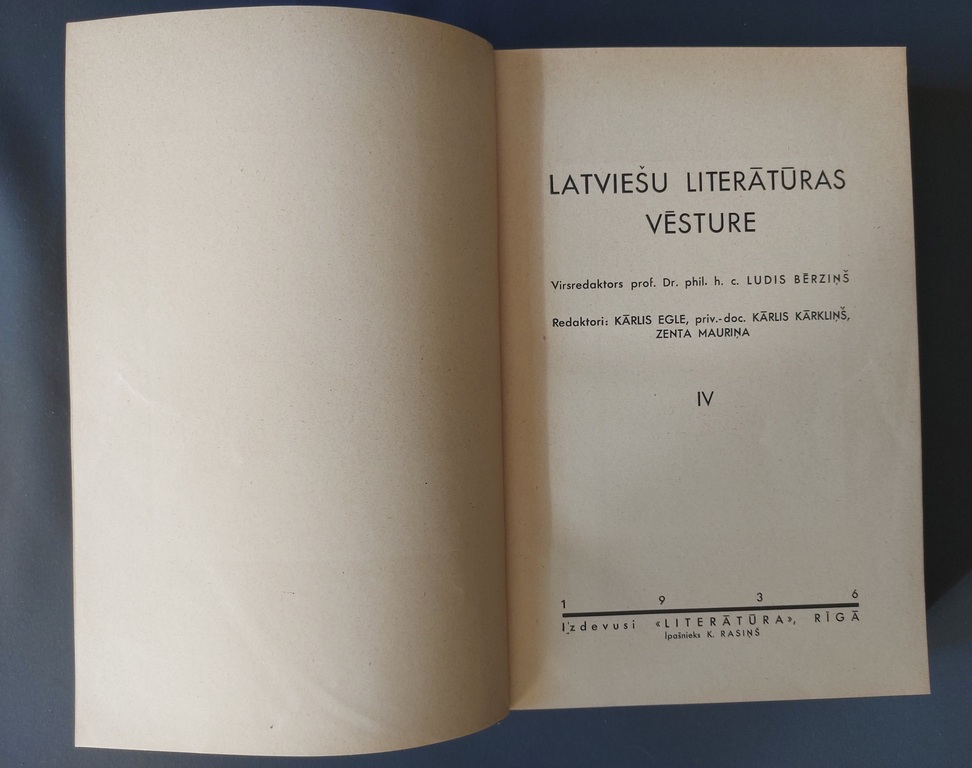 HISTORY OF LATVIAN LITERATURE 1935-36. 1-6 faces. 