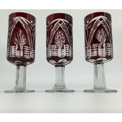 Ilguciem glass factory. Rare form of wine glasses. “Salute” Hand carved.