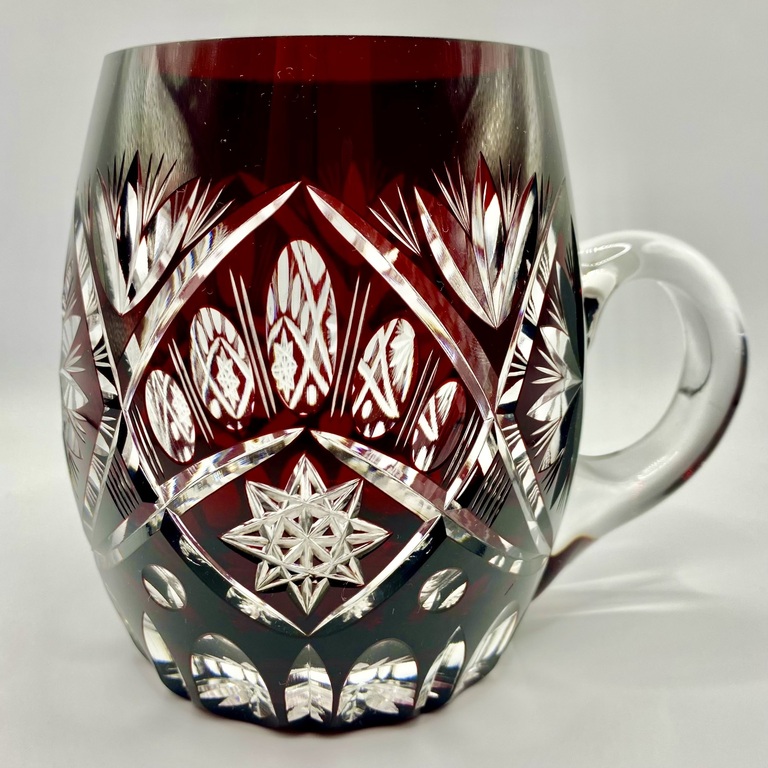 Crystal beer mug. Handmade ruby addition. 