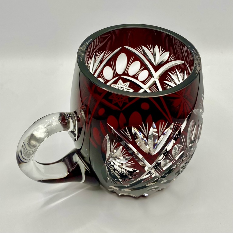 Crystal beer mug. Handmade ruby addition. 
