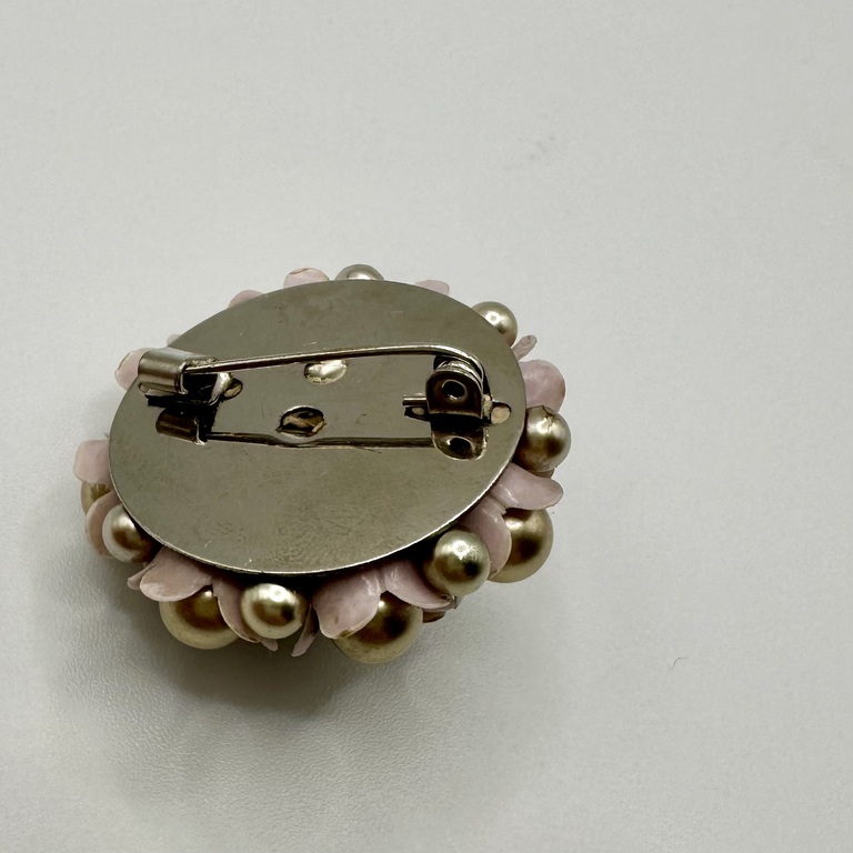 Brooch made of glass beads and imitation pearls. 1960s. 