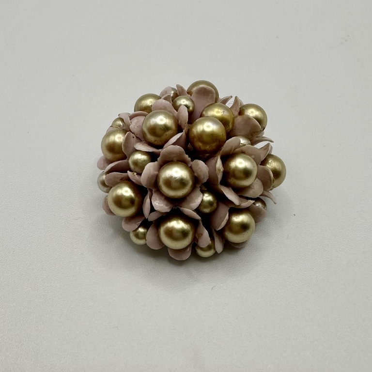 Brooch made of glass beads and imitation pearls. 1960s. 