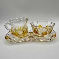 Milk jug and sugar bowl on stand. Crystal. Hand sanding. 1950