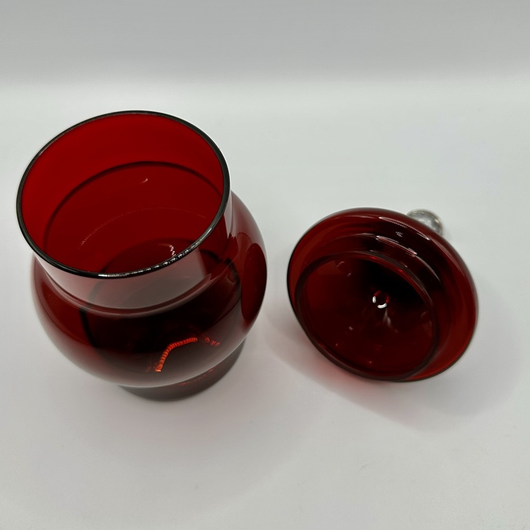 Ruby glass tea jar. Bohemia 