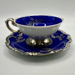 Alka Elegant Royal Blue Bavarian Demitasse.1970s. Coffee couple. Gold painting