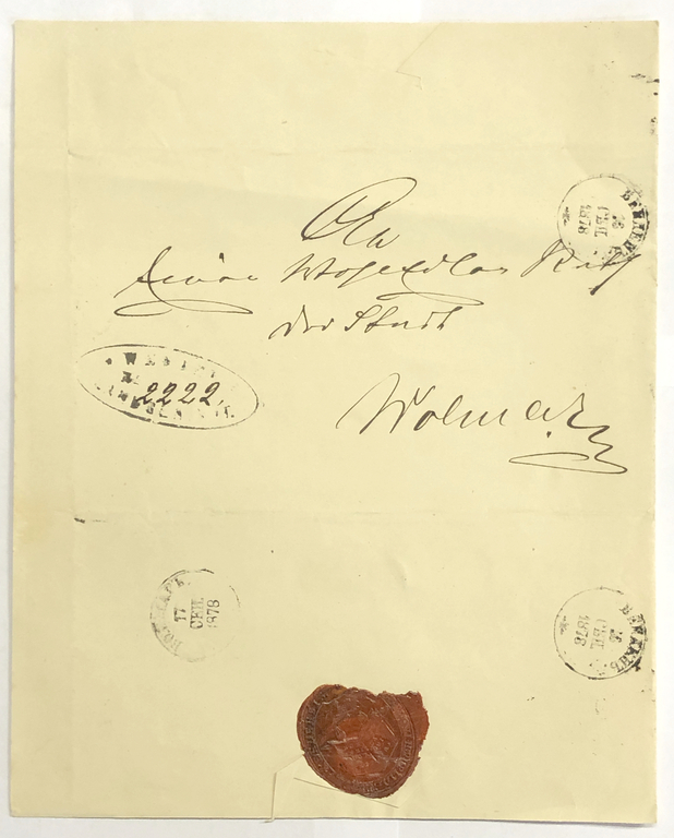 19th century a letter in German from Wenden (Cēsis) to Walmar (Valmiera) with a stamp