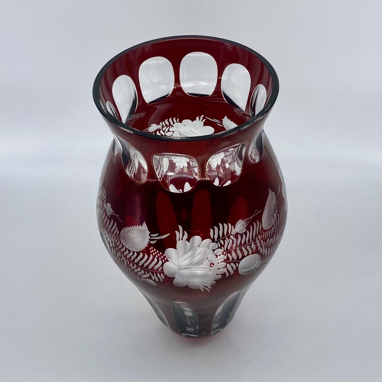 VTG EGERMANN RUBY RED BOHEMIAN GLASS VASE.