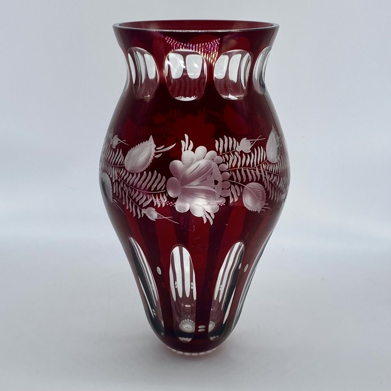 VTG EGERMANN RUBY RED BOHEMIAN GLASS VASE.