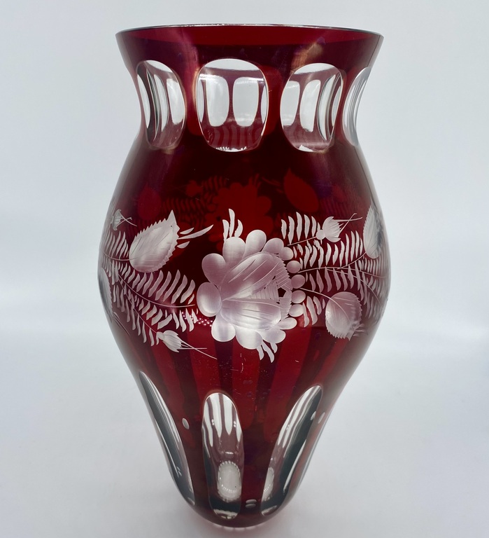 VTG EGERMANN RUBY RED BOHEMIAN GLASS VASE.