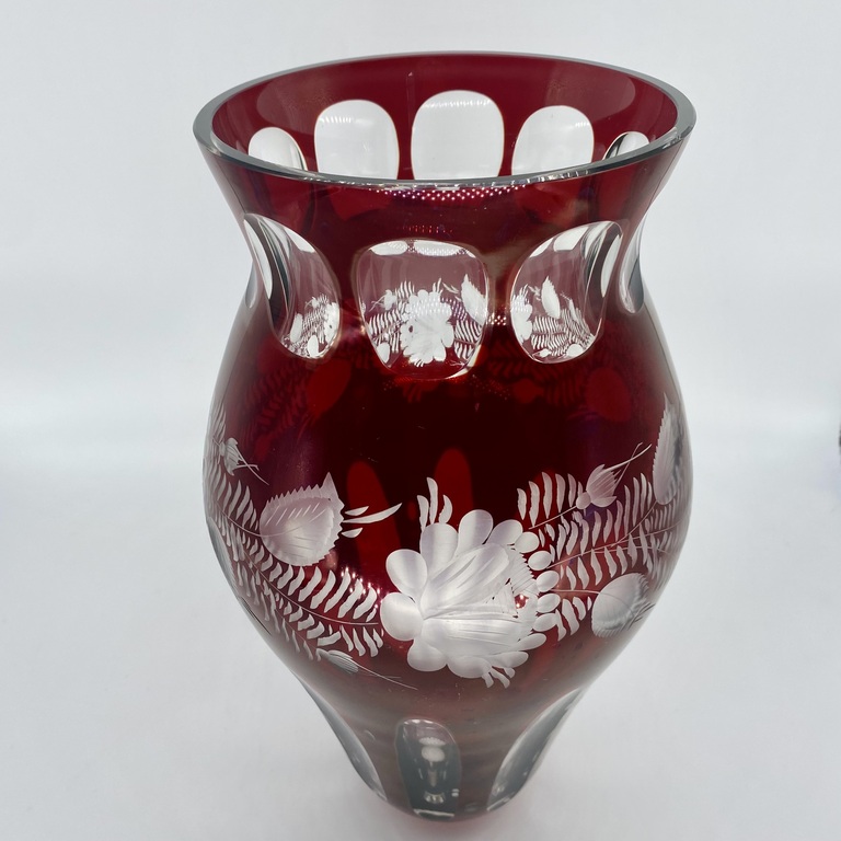 VTG EGERMANN RUBY RED BOHEMIAN GLASS VASE.