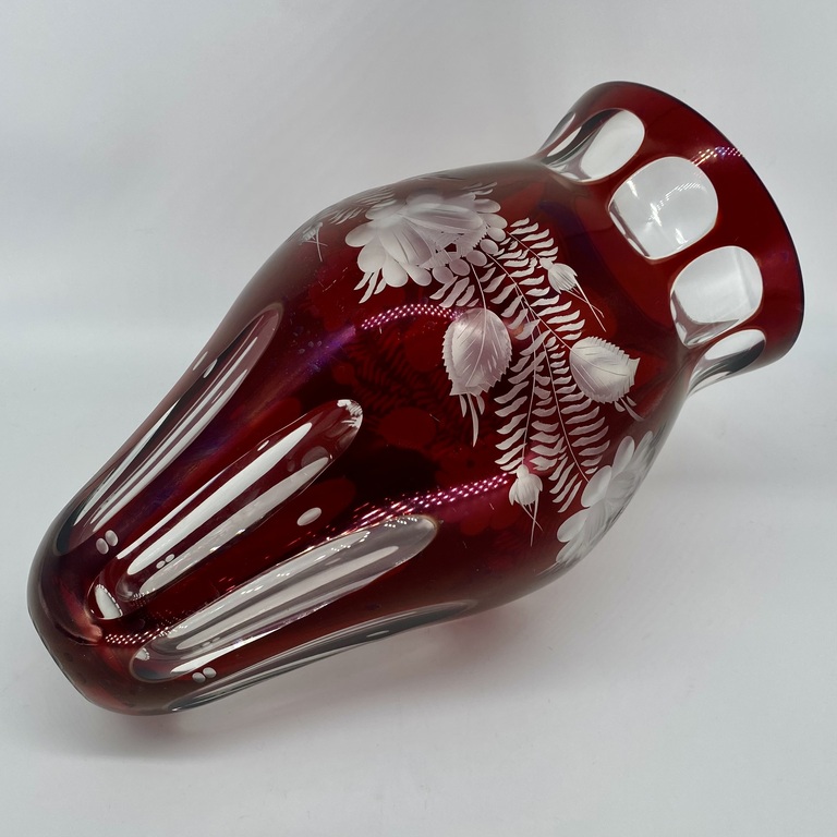 VTG EGERMANN RUBY RED BOHEMIAN GLASS VASE.