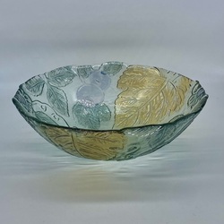 Large vase-bowl for fruit. Neman Factory. Etching and iridization. Rare and ancient glass processing techniques