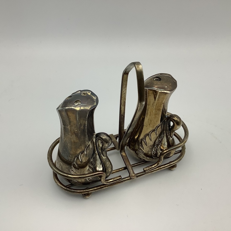 Salt shakers, special “Swans” on a special stand. Elegant Modern, mid-last century. France.