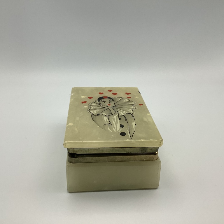 Onyx box for a card table.Old.Art Deco.In excellent condition.Hand painted.Pierrot