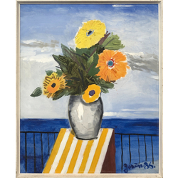 Still life with a vase on the sea background