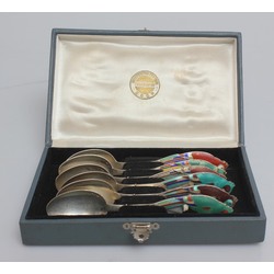 Silver teaspoons with multicolored enamel 