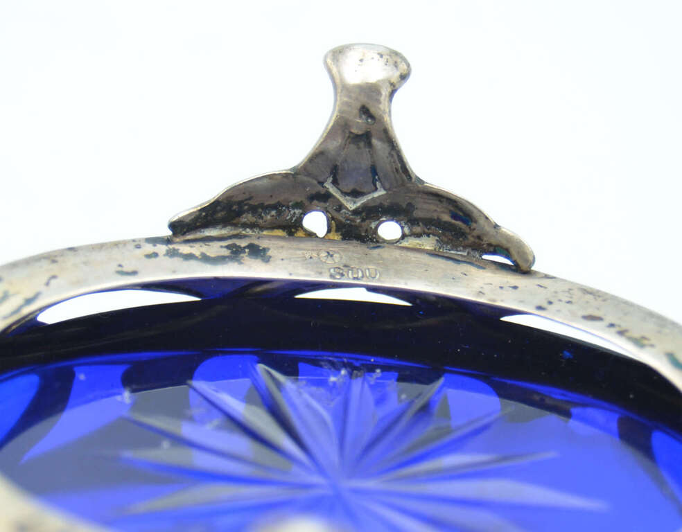 Jugendstil silver blue glass spice bowl