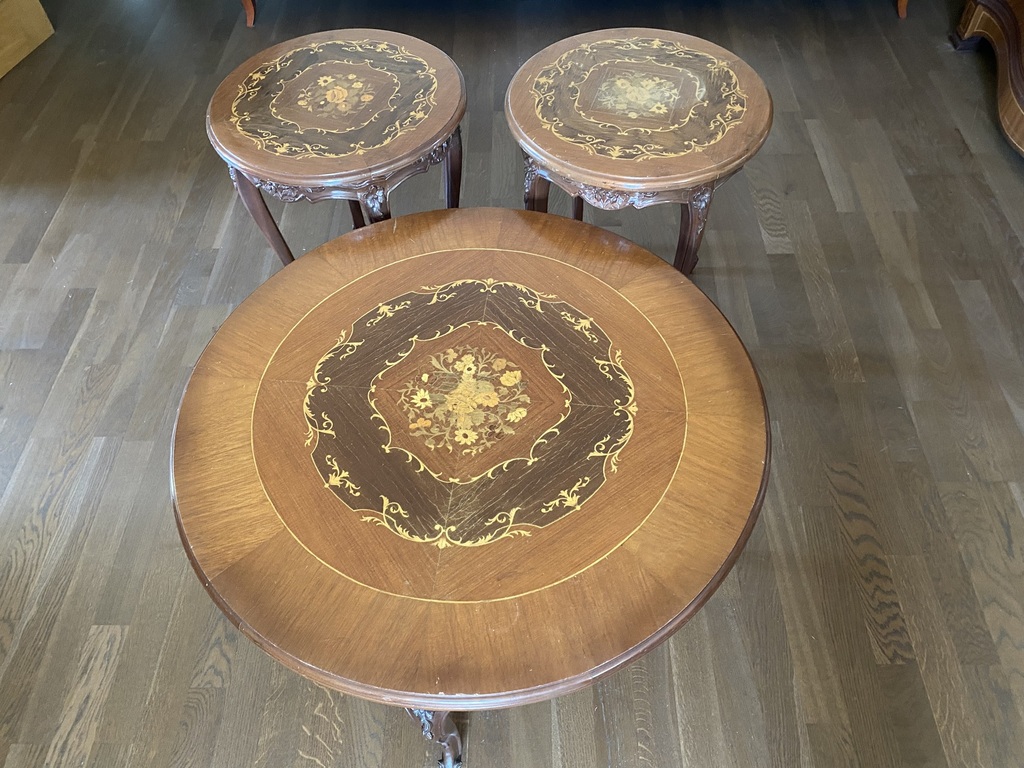 Marquetry Center table and side tables