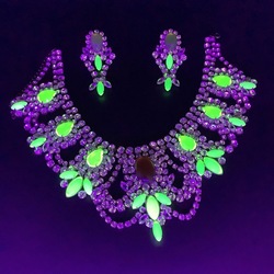 Galbonts(Jablonec) Necklace and earrings. Art Deco. Rhinestones made of uranium glass. Hand-cut crystal rhinestones, diamond cut. Bohemia.