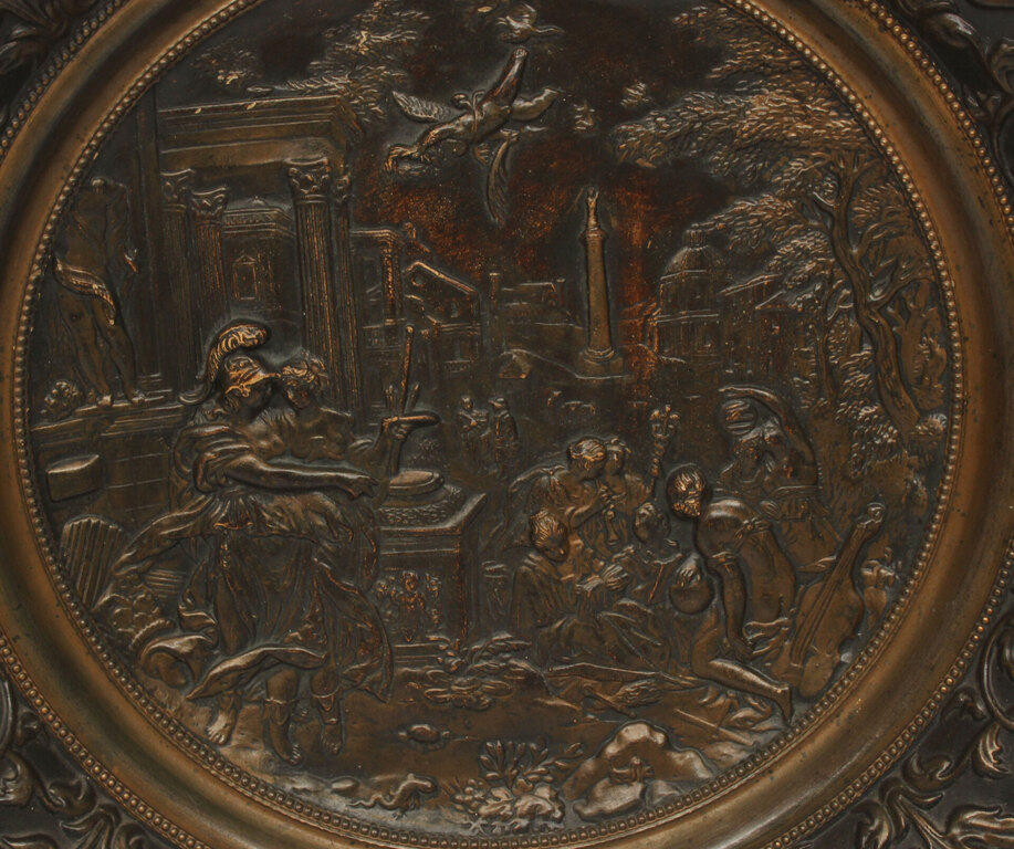 Dekoratīvs sienas sķīvis ar reljefu Minervas Atēnas gleznas skatu