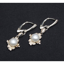 Silver earrings with cultured river pearls and cubic zirconias