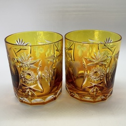 Two Ilguciem whiskey glasses. Amber-colored crystal. Hand polished. Excellent preservation.