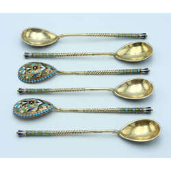 Gold-plated silver spoons with enamel 6 pcs.