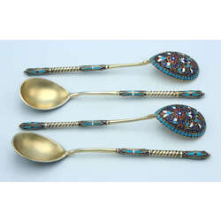 Gold-plated silver spoons with enamel 4 pcs.