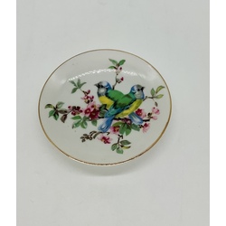 Antique hand-painted wall plate. Canaries. Russian Empire.