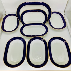 Antique asparagus service. 7 plates and a dish. Ideal cobalt and gold layering. Bavaria. Last century.