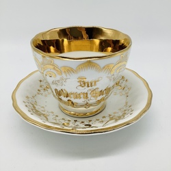 Large tea pair. Russian empire. Walzbich. For the golden wedding.