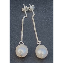 Silver earrings with freshwater pearls.