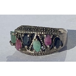 Vintage silver ring with various natural stones. 