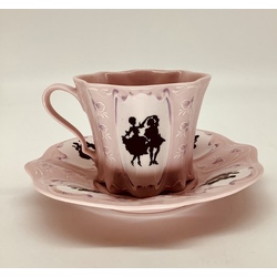 Pink porcelain.Bohemia.Silhouettes.Coffee pair in excellent condition.Hand painted.Bohemia.