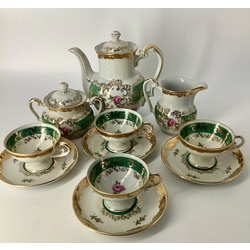 Coffee service Oscar Schlegemilch for 4 persons. Art Deco. Last century. Grace and hand painting.