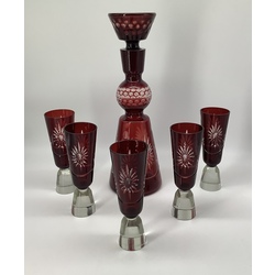 Wine set, Ruby glass. Bohemia 1920, Rare preservation.