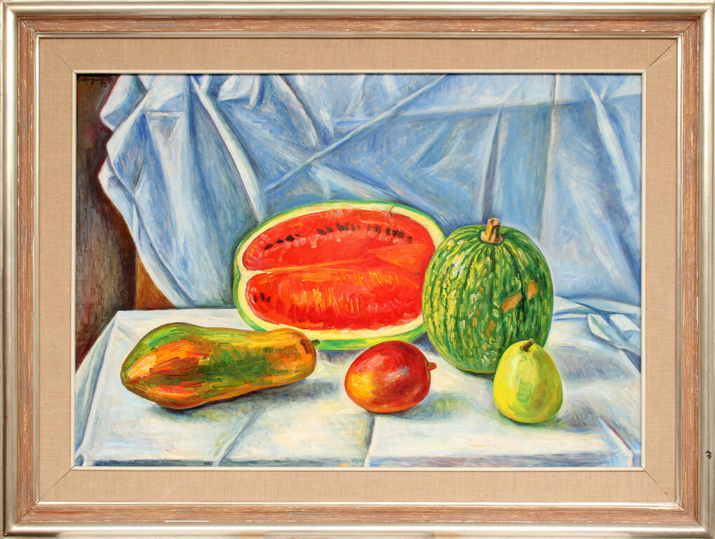 Still life with watermelon and papaya