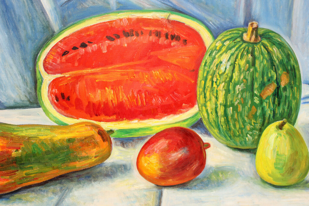 Still life with watermelon and papaya