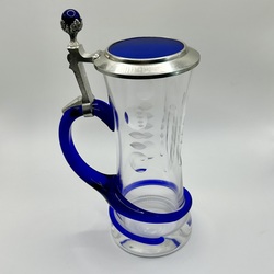 Beer, crystal goblet with lid and cobalt glass handle. Bohemia.