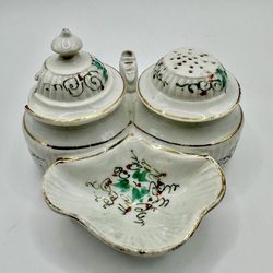 Set for spices. Kuznetsovsky. Russian Empire.19th century.Hand painted.Complete set.