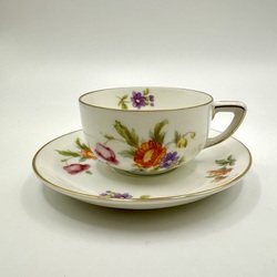 Coffee couple Rosenthal. Cup shaped like a sink. 1920s. Hand painted