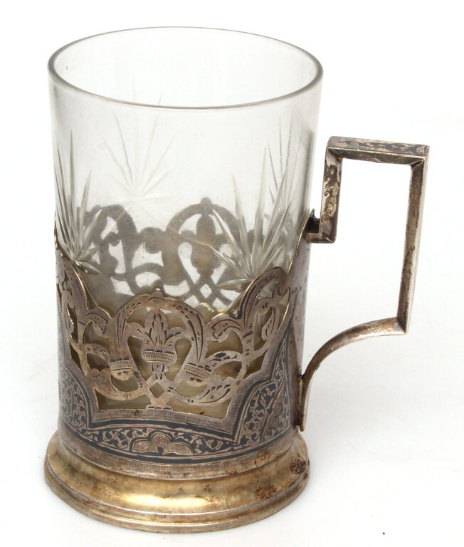 Silver cup holder with glass 