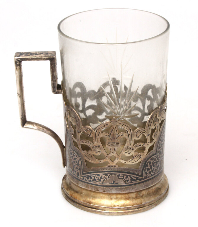 Silver cup holder with glass 