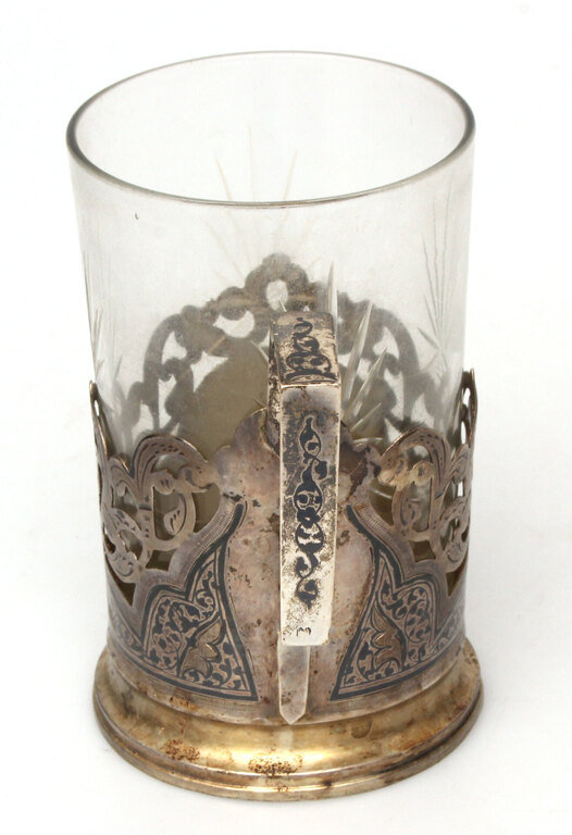 Silver cup holder with glass 