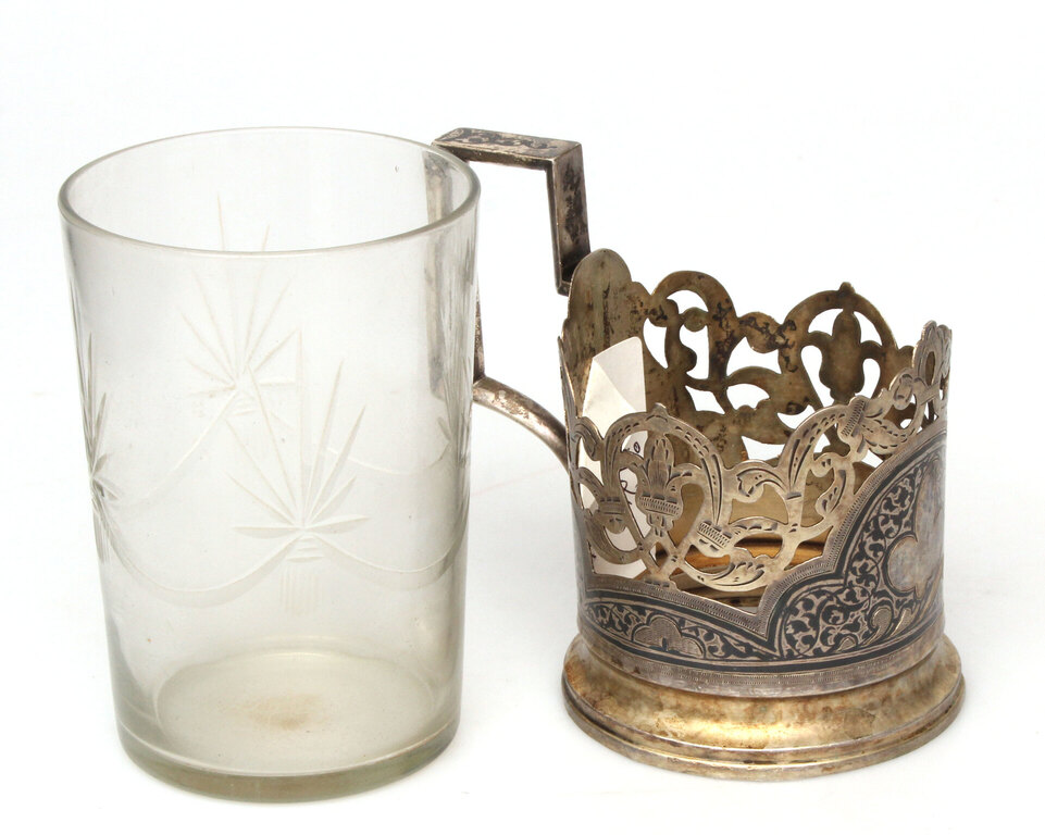 Silver cup holder with glass 