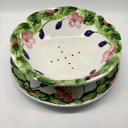 Large fruit set. Colander bowl and dish. Art Deco.Hand painted.Italy.